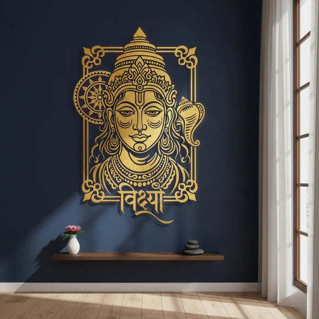 Lord Vishnu Portrait Calligraphy Acrylic Wall Art