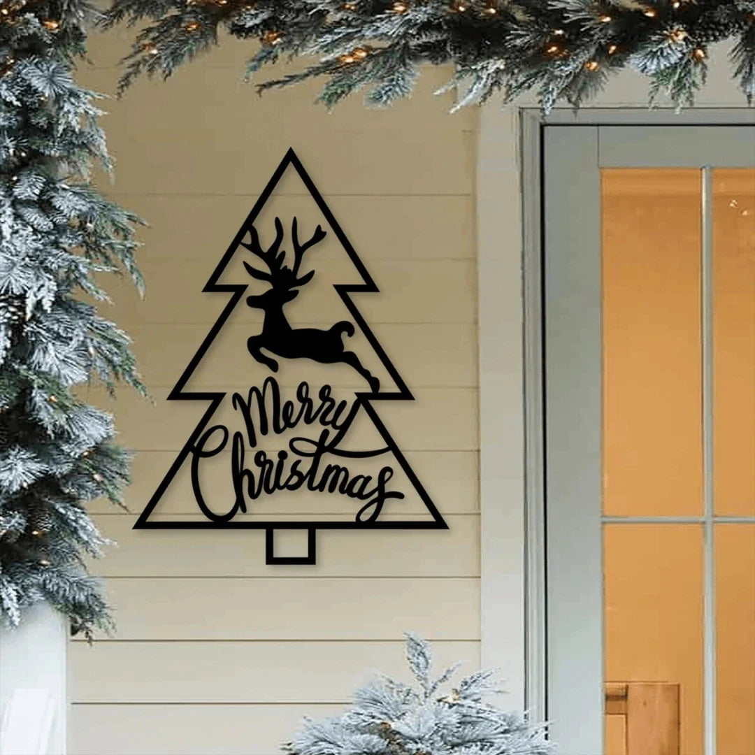"Merry Christmas" Tree & Reindeer Acrylic Wall Art | Festive Home Decor