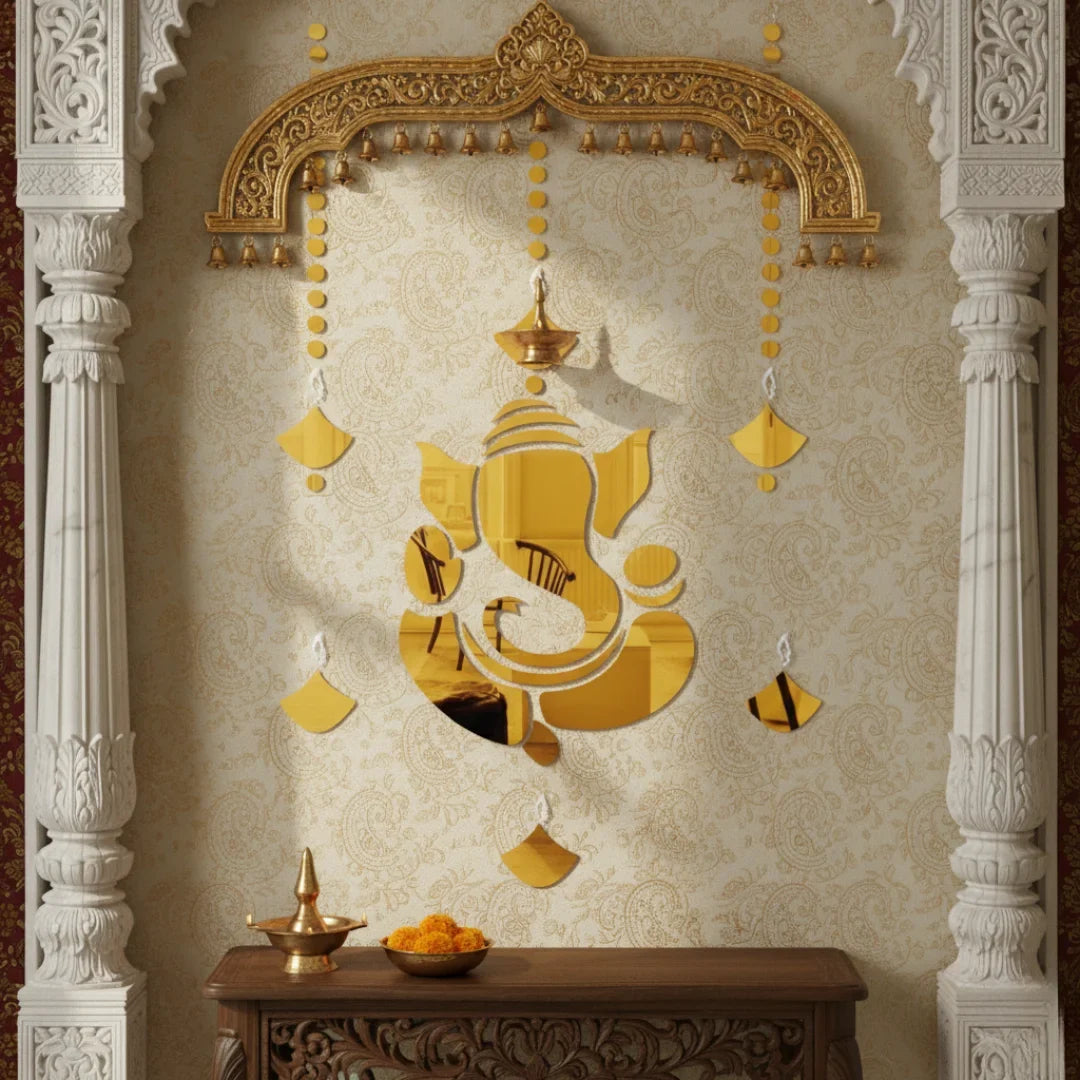 Mirrored Golden Ganesha Acrylic Wall Hanging