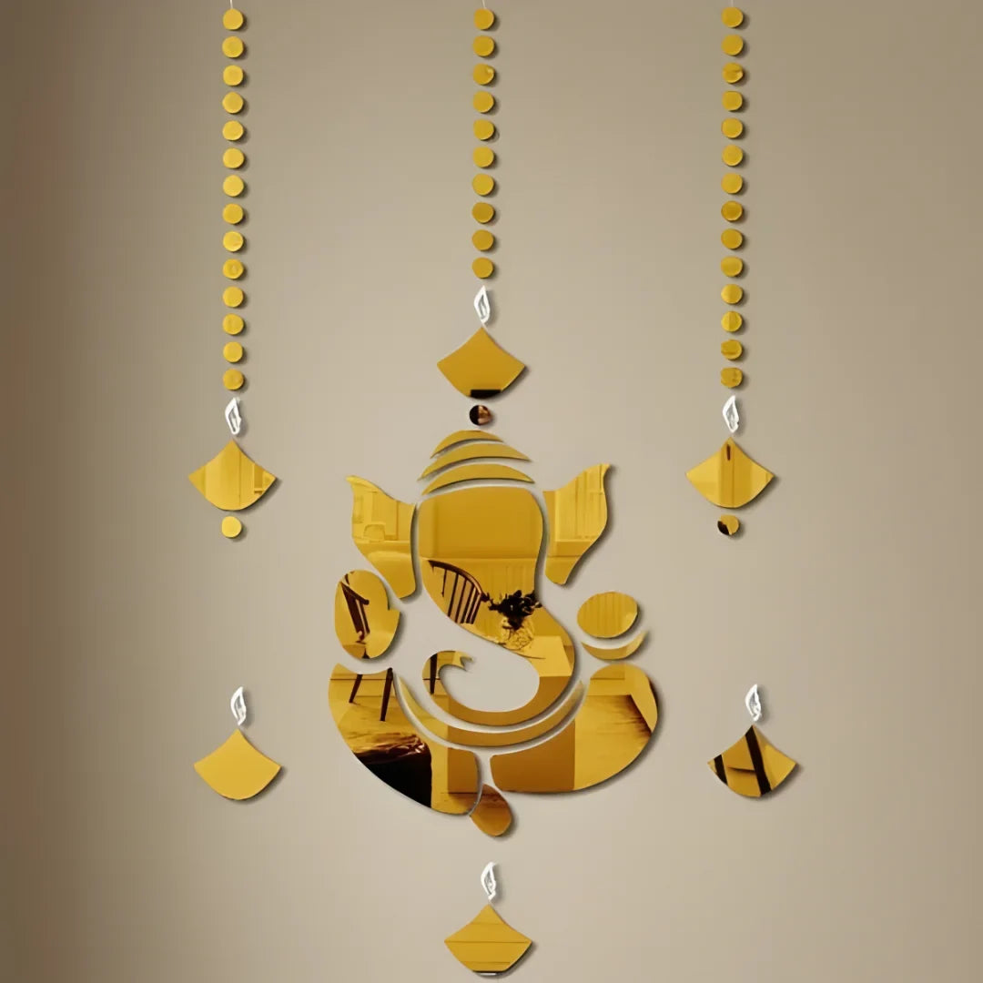 Mirrored Golden Ganesha Acrylic Wall Hanging
