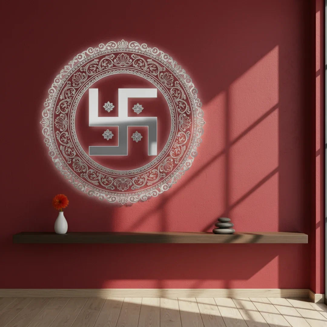 Swastika Framed Acrylic Wall Art - Auspicious Symbol of Fortune