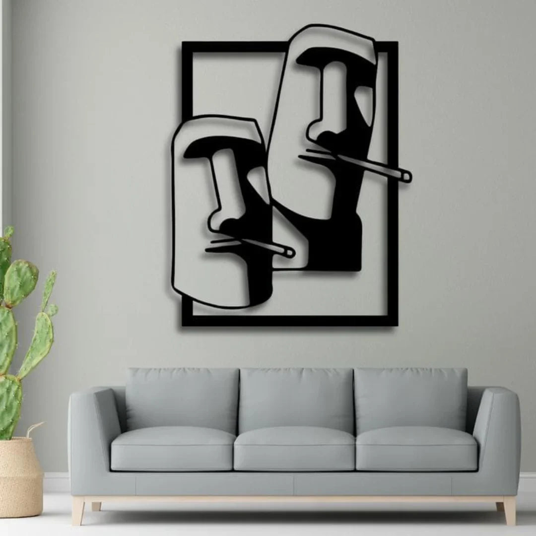 Two Faces Moai Wall Art Frame | Modern Abstract Home Decor