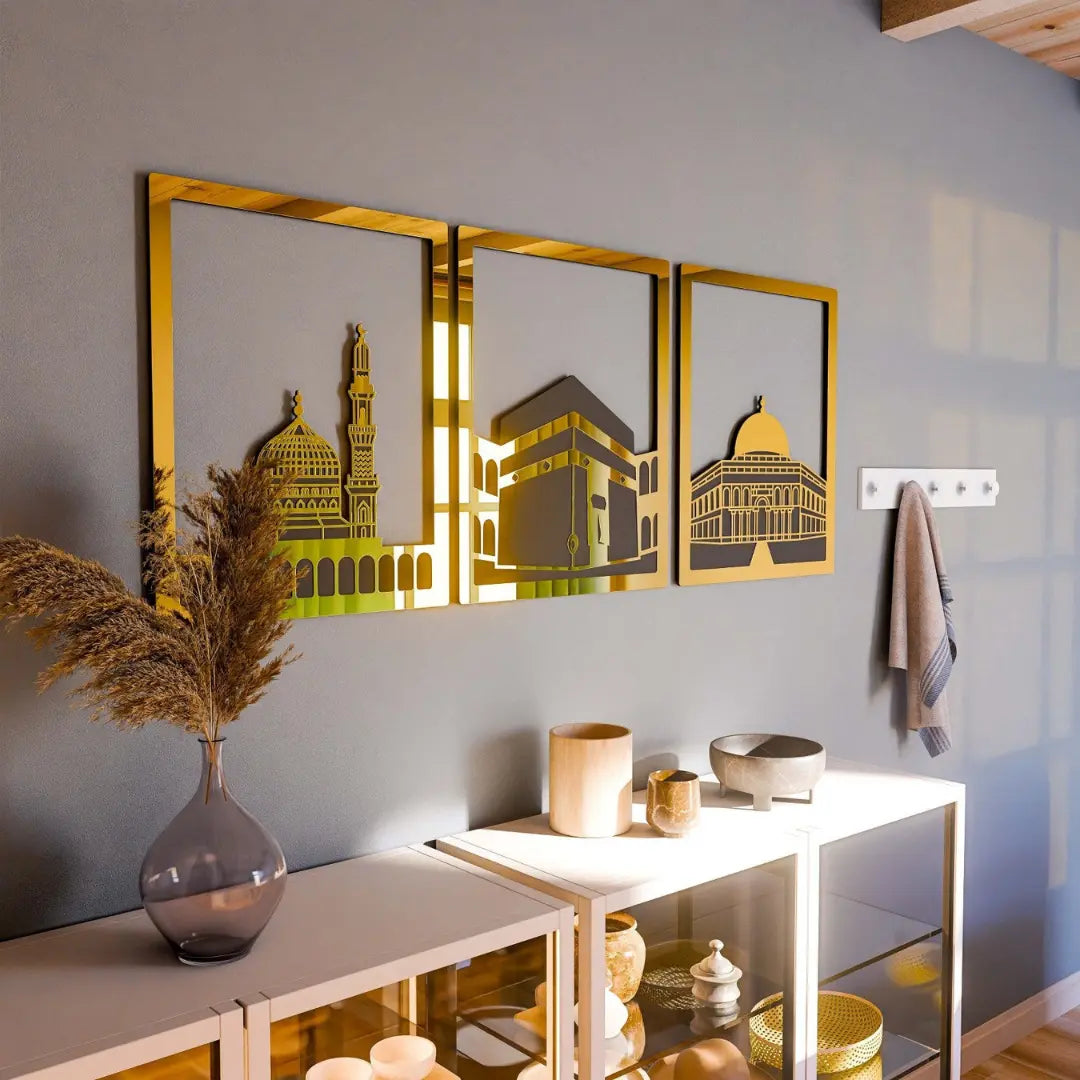 Set of Masjid Al-Aqsa, Masjid Al-Haram & Masjid An-Nabawi | Acrylic Islamic Wall Art UAE
