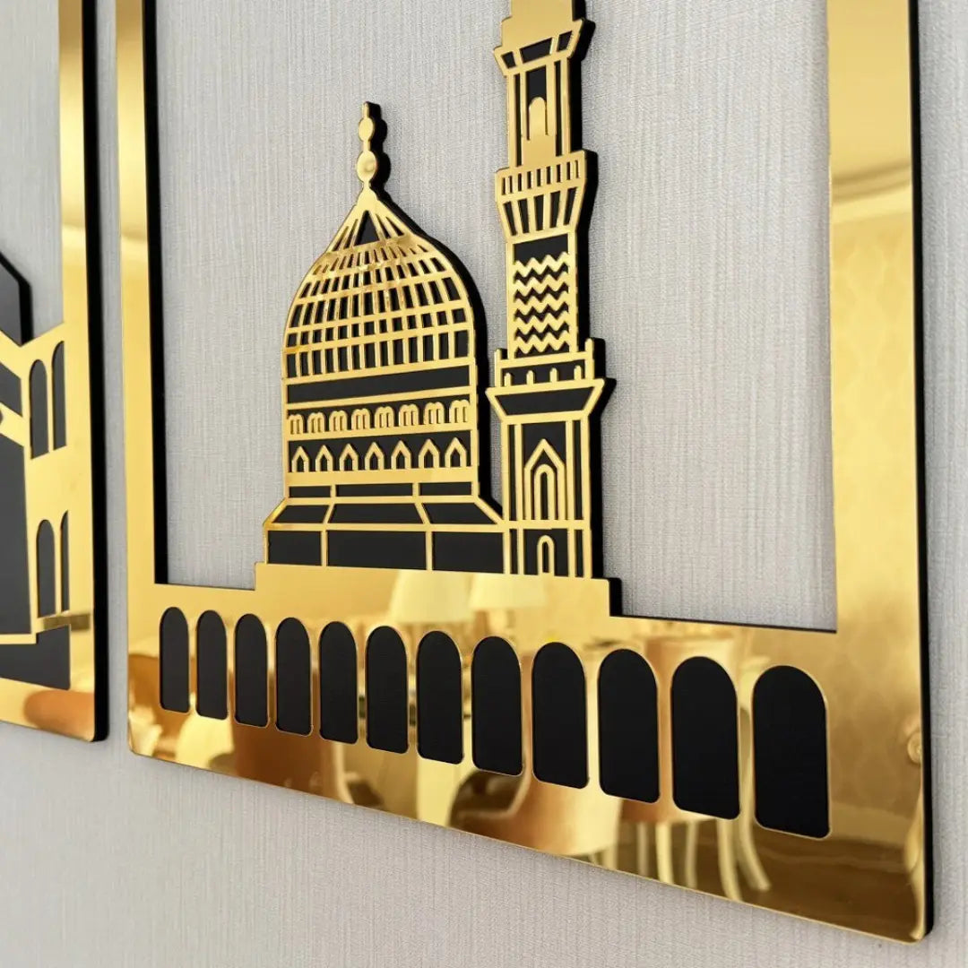 Set of Masjid Al-Aqsa, Masjid Al-Haram & Masjid An-Nabawi | Acrylic Islamic Wall Art UAE