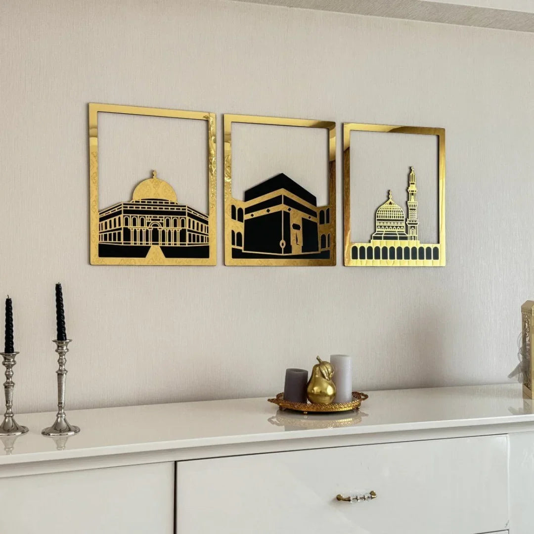 Set of Masjid Al-Aqsa, Masjid Al-Haram & Masjid An-Nabawi | Acrylic Islamic Wall Art UAE