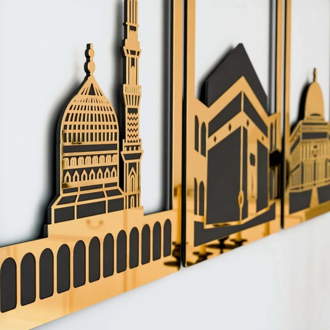 Set of Masjid Al-Aqsa, Masjid Al-Haram & Masjid An-Nabawi | Acrylic Islamic Wall Art UAE