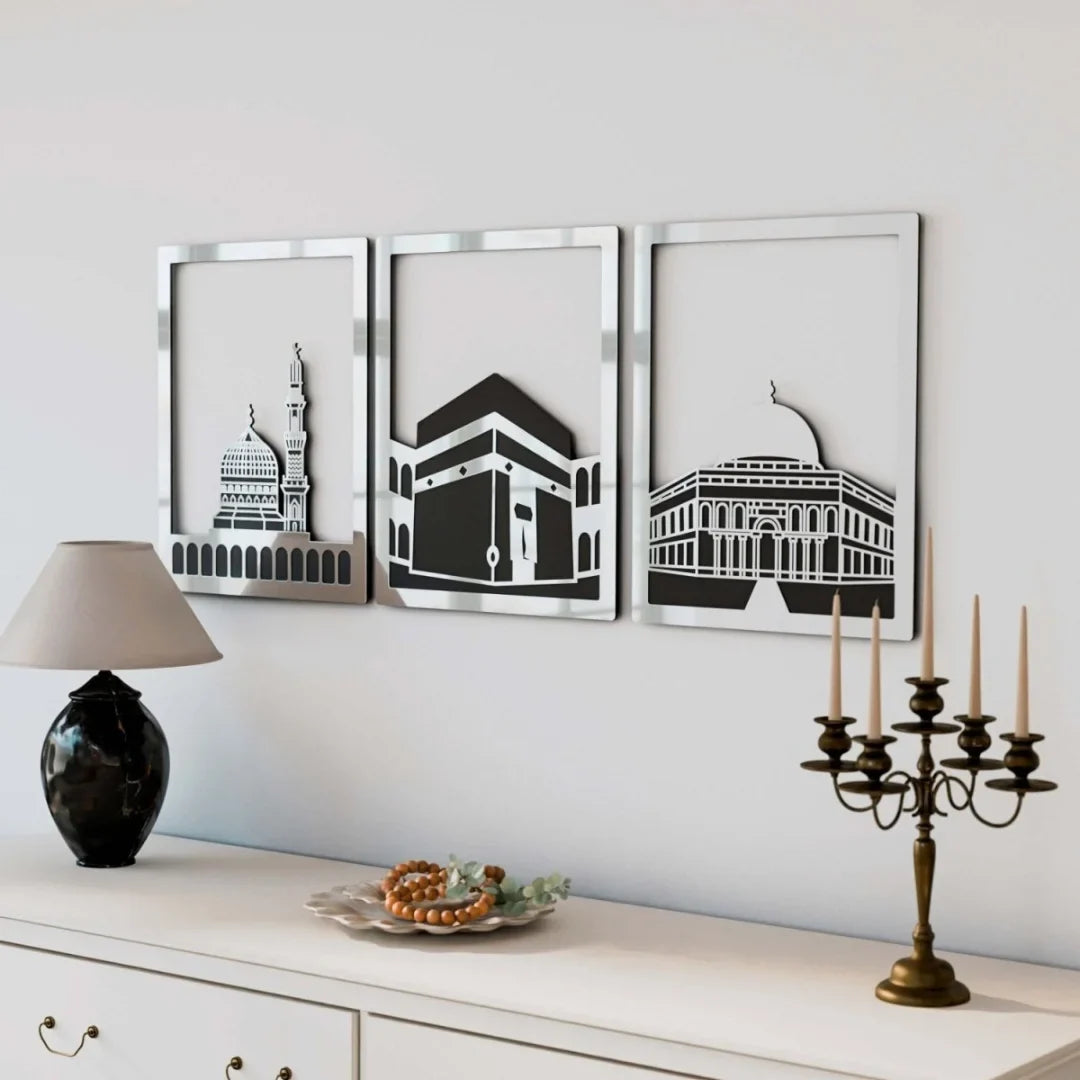 Set of Masjid Al-Aqsa, Masjid Al-Haram & Masjid An-Nabawi | Acrylic Islamic Wall Art UAE