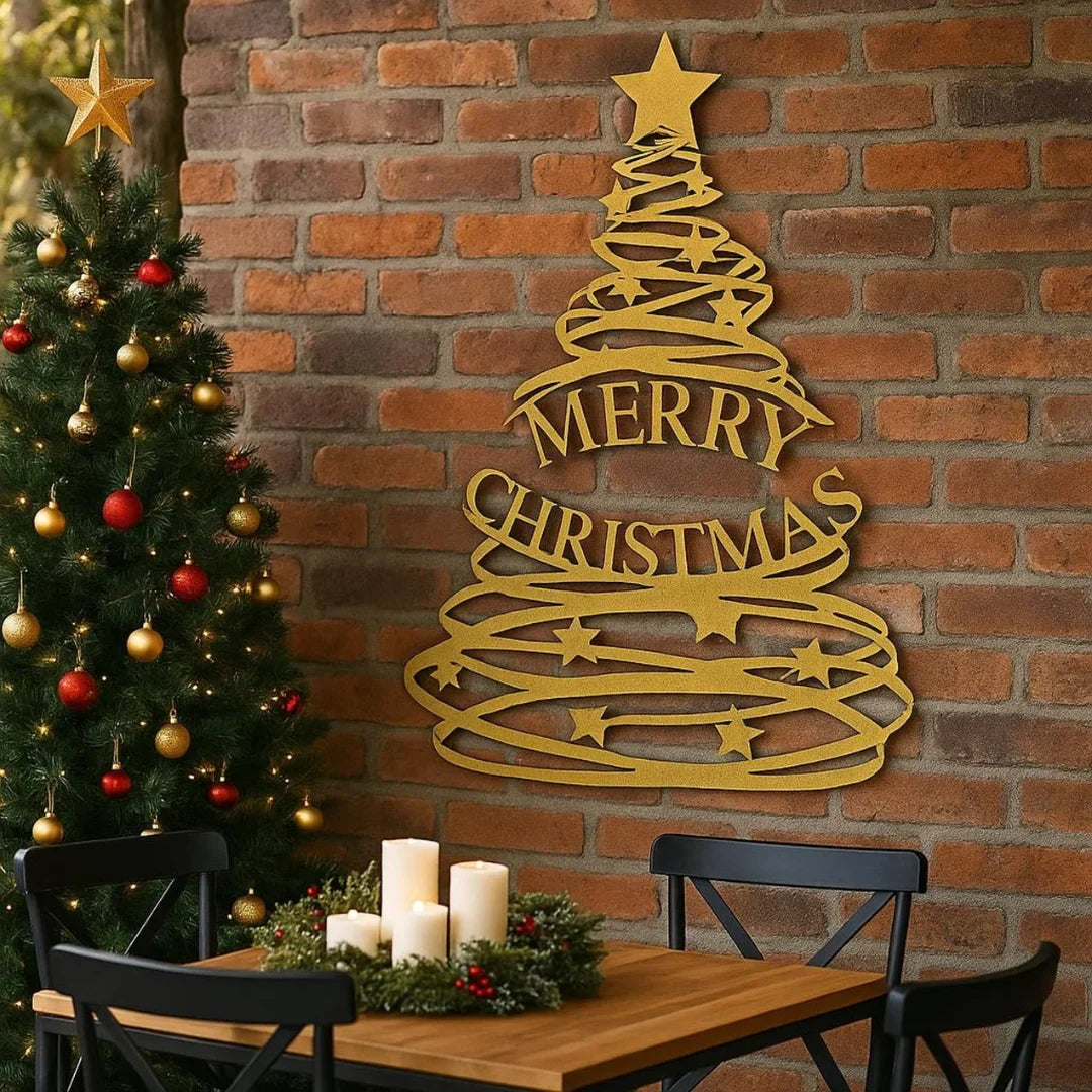 Abstract Acrylic Ribbon Christmas Tree "Merry Christmas" Wall Art