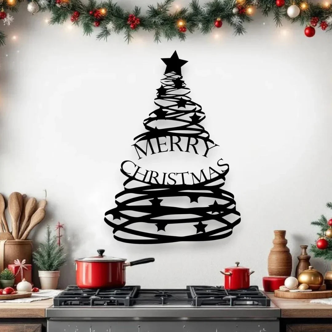 Abstract Acrylic Ribbon Christmas Tree "Merry Christmas" Wall Art