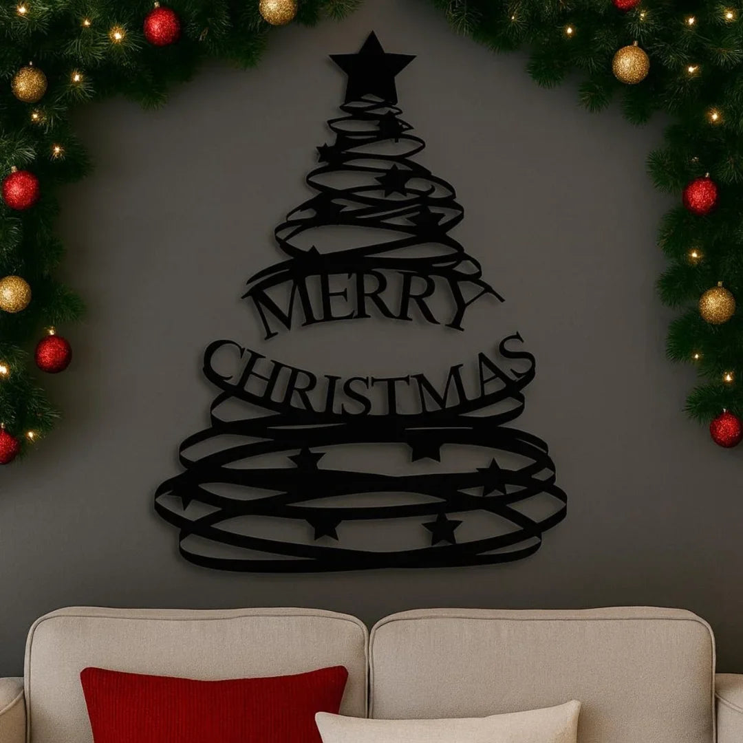Abstract Acrylic Ribbon Christmas Tree "Merry Christmas" Wall Art