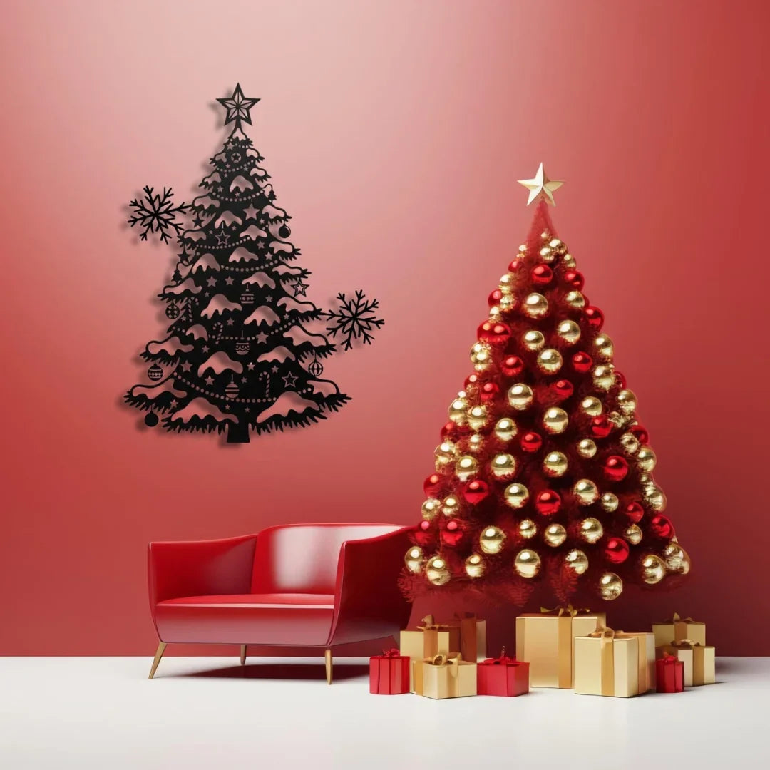 Acrylic Christmas Tree Silhouette Wall Art with Snowflakes