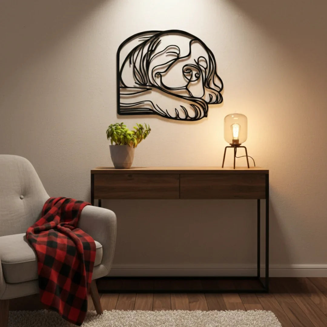Acrylic Sleeping Puppy Dog Silhouette Wall Art - Line Art Comfort