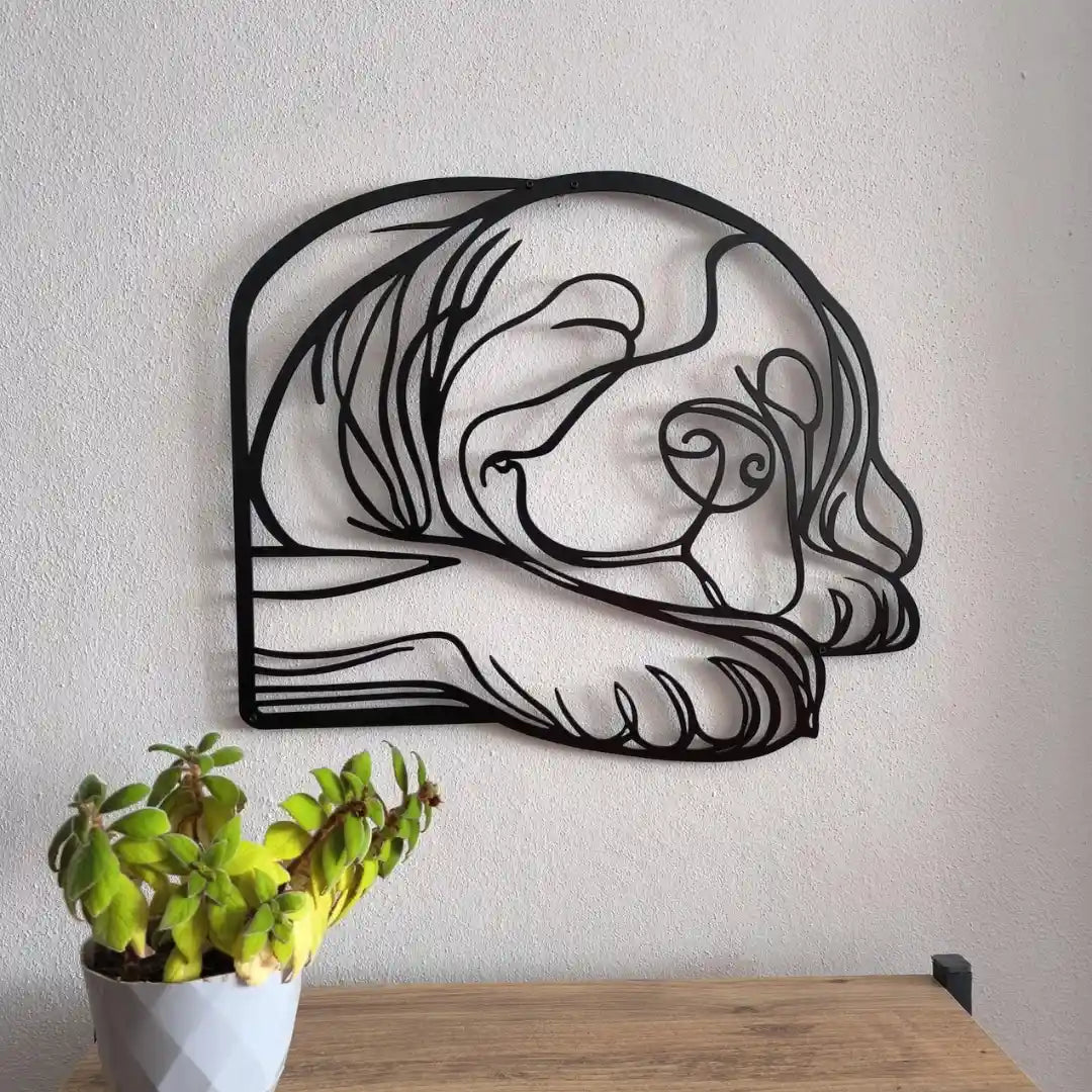 Acrylic Sleeping Puppy Dog Silhouette Wall Art - Line Art Comfort