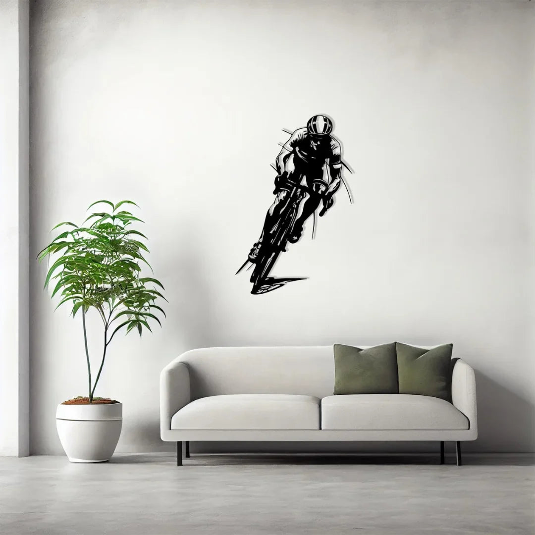 Dynamic Acrylic Road Cyclist Wall Art Silhouette - Abstract Racing Design