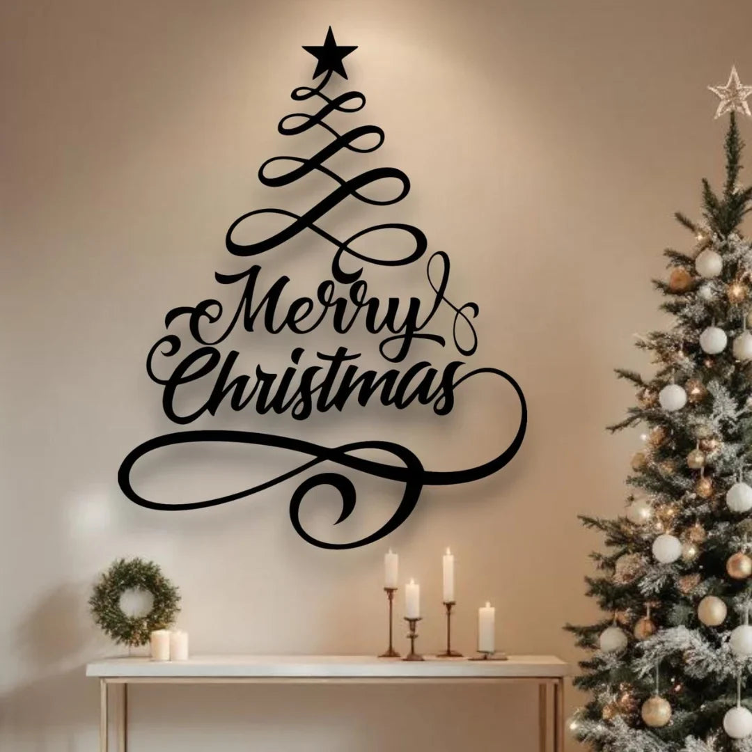Acrylic Script "Merry Christmas" Tree Wall Art Silhouette