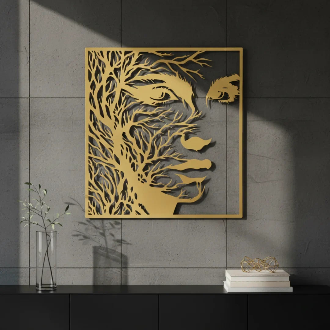 "Inner Nature" Black Acrylic Framed Wall Art – Woman Face & Tree Branch