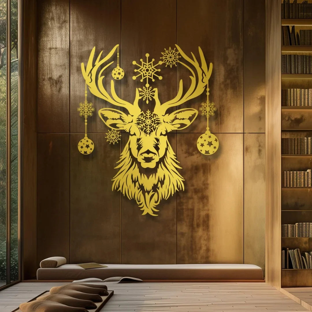Majestic Acrylic Deer Head Wall Art with Snowflakes & Ornaments