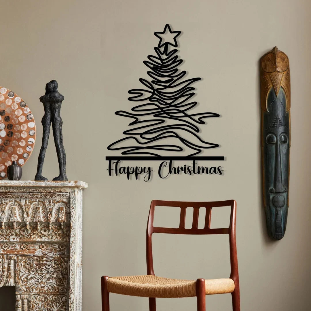 Modern Abstract Acrylic Tree "Happy Christmas" Wall Art Silhouette