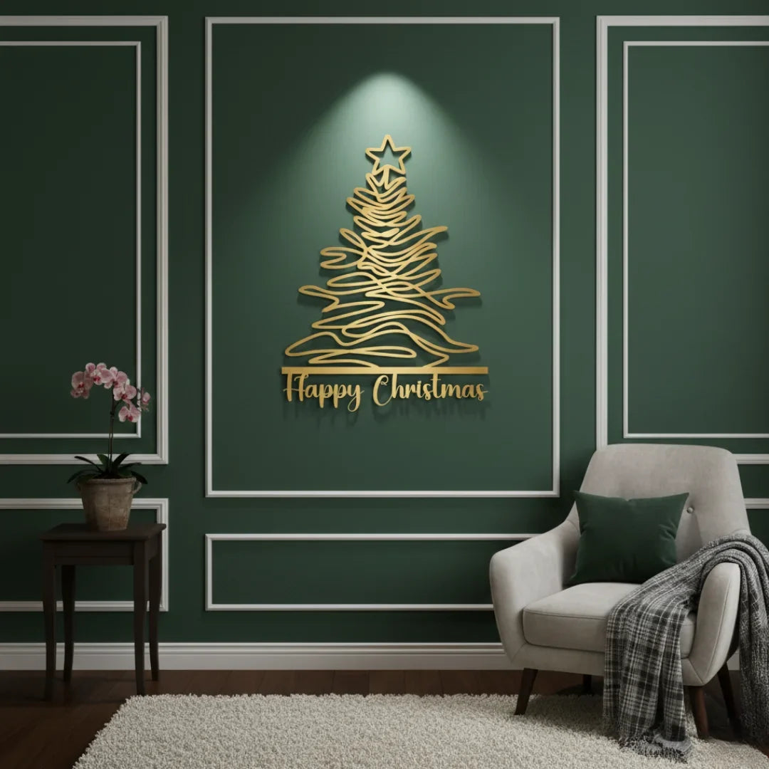 Modern Abstract Acrylic Tree "Happy Christmas" Wall Art Silhouette