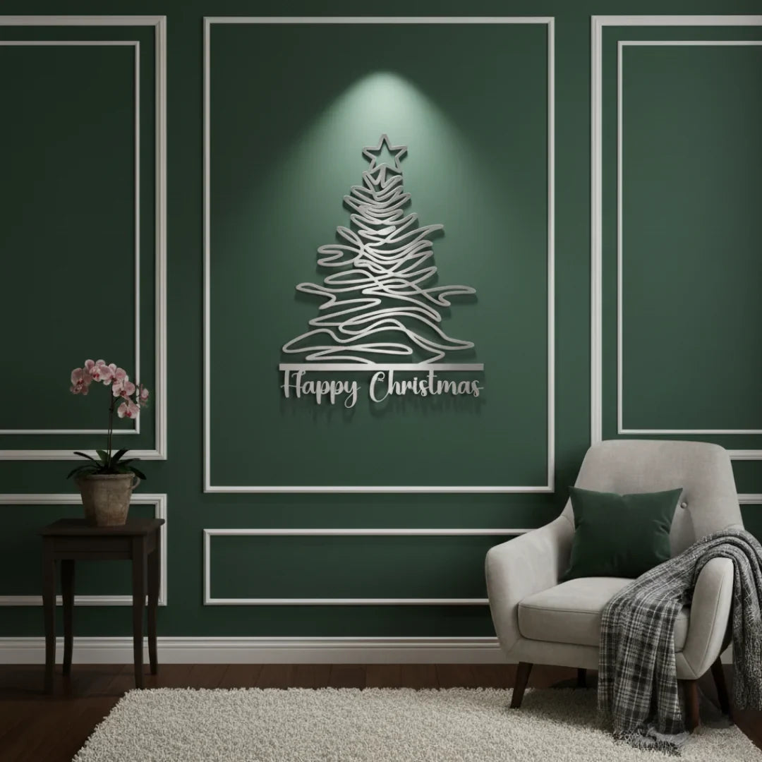 Modern Abstract Acrylic Tree "Happy Christmas" Wall Art Silhouette