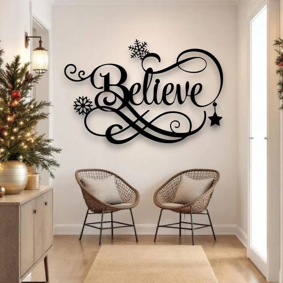 Modern Acrylic Mirror Wall Art - "Believe" Christmas Decor