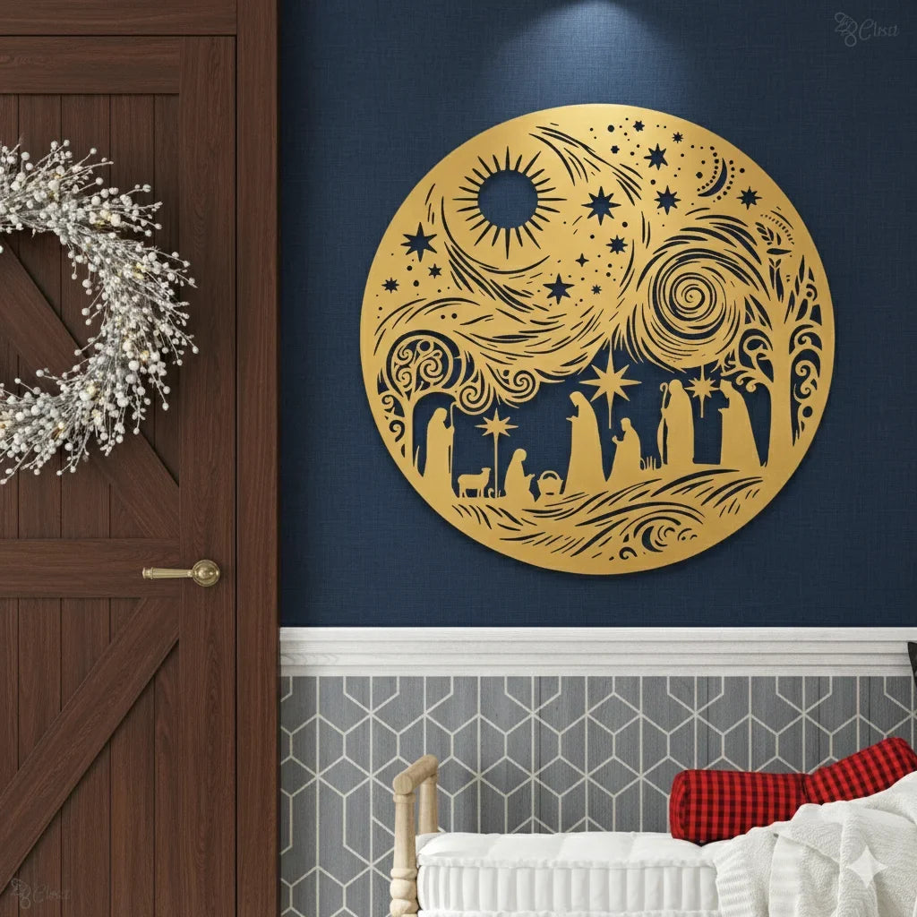 Round Acrylic Nativity Scene Wall Art - Christmas Silhouette Decor