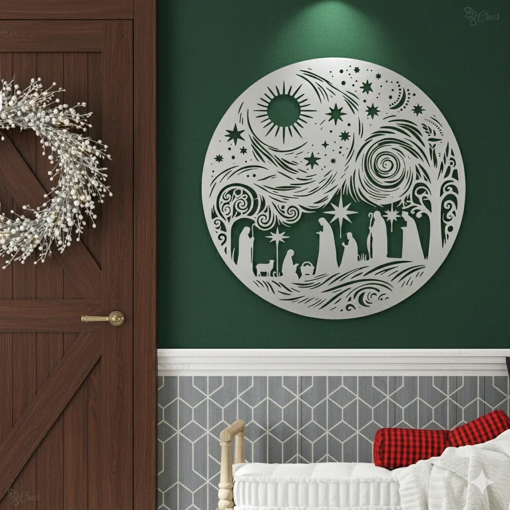 Round Acrylic Nativity Scene Wall Art - Christmas Silhouette Decor