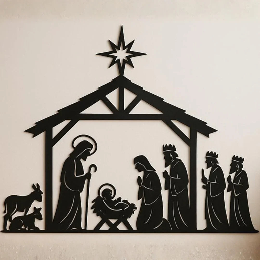 Traditional Acrylic Manger Nativity Scene Wall Art with Star