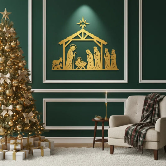 Traditional Acrylic Manger Nativity Scene Wall Art with Star