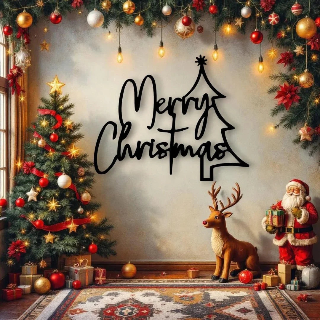 Whimsical Acrylic Intertwined "Merry Christmas" Tree Wall Art