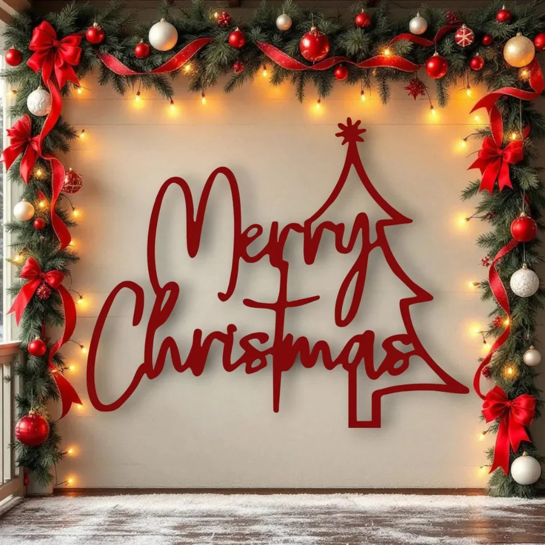 Whimsical Acrylic Intertwined "Merry Christmas" Tree Wall Art