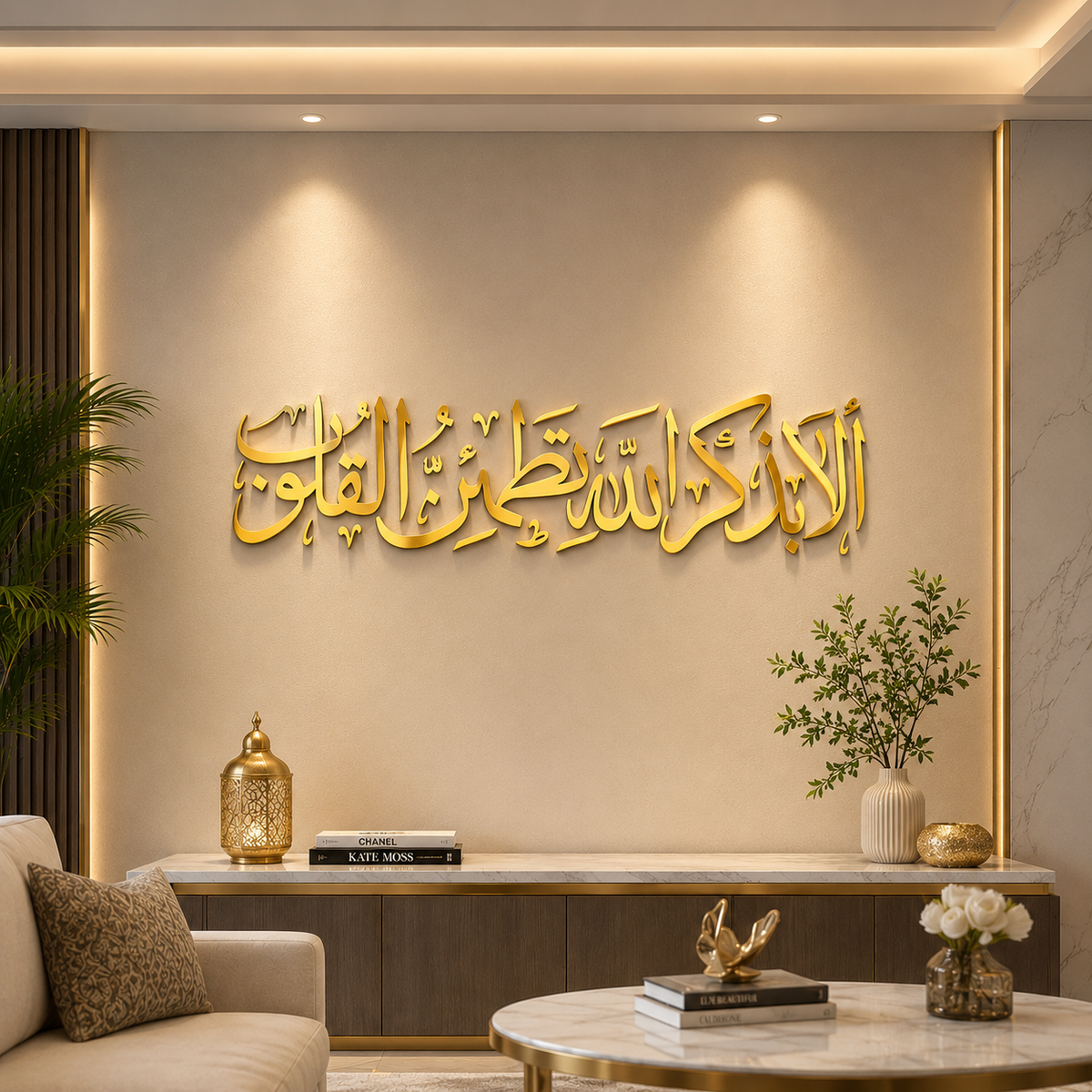 Ala Bi Dhikrillahi Tatma'innul Quloob Silver Acrylic Wall Art | Islamic Home Decor UAE