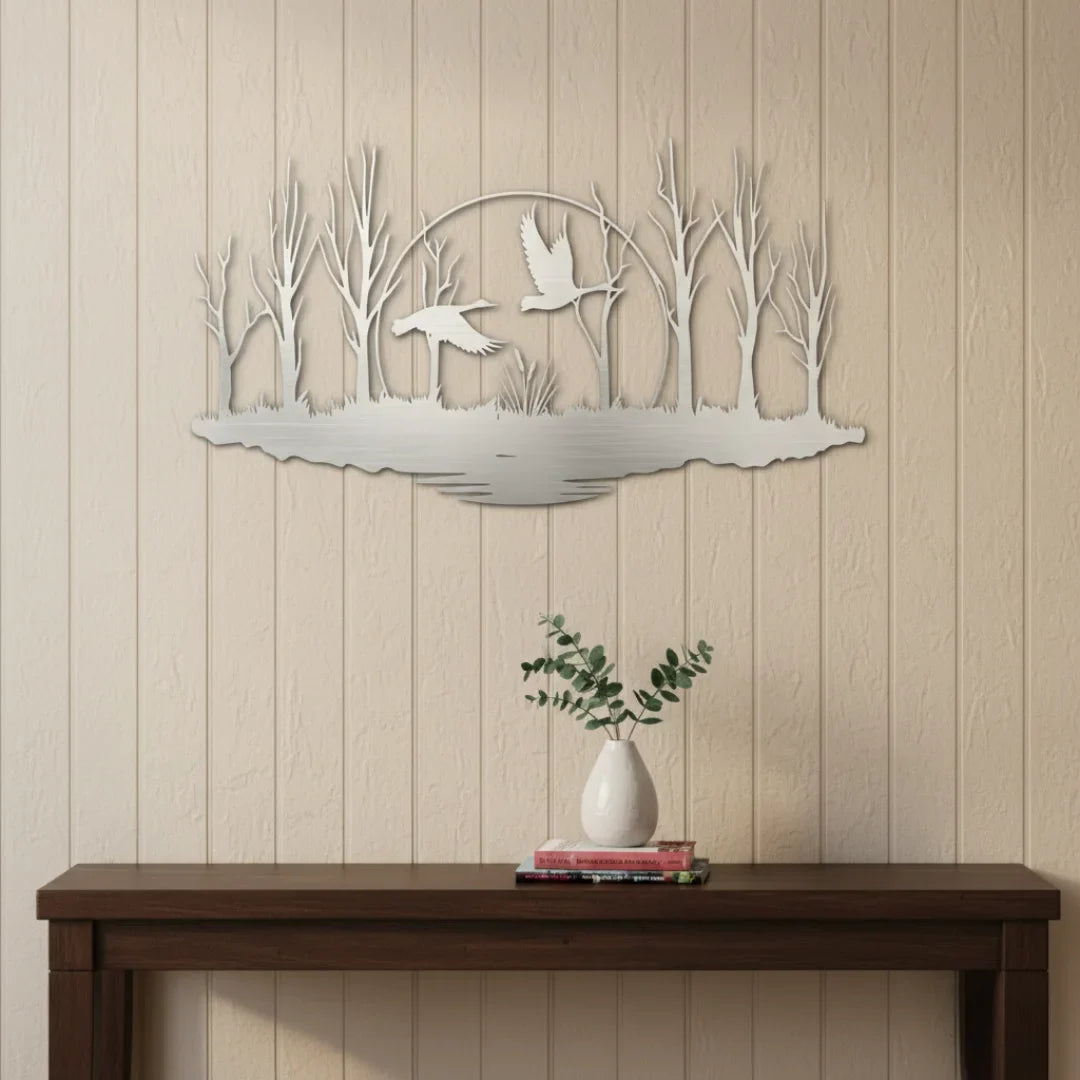 Tranquil "Ducks in Flight" Black Acrylic Wall Art – Wetland Nature