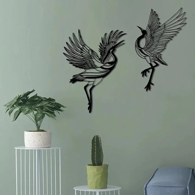 Flying Crane Acrylic Wall Art Set – Modern Bird Silhouette Decor
