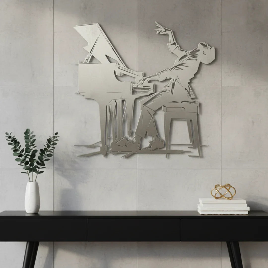 Expressive "Passionate Pianist" Black Acrylic Wall Art – Piano Silhouette Decor