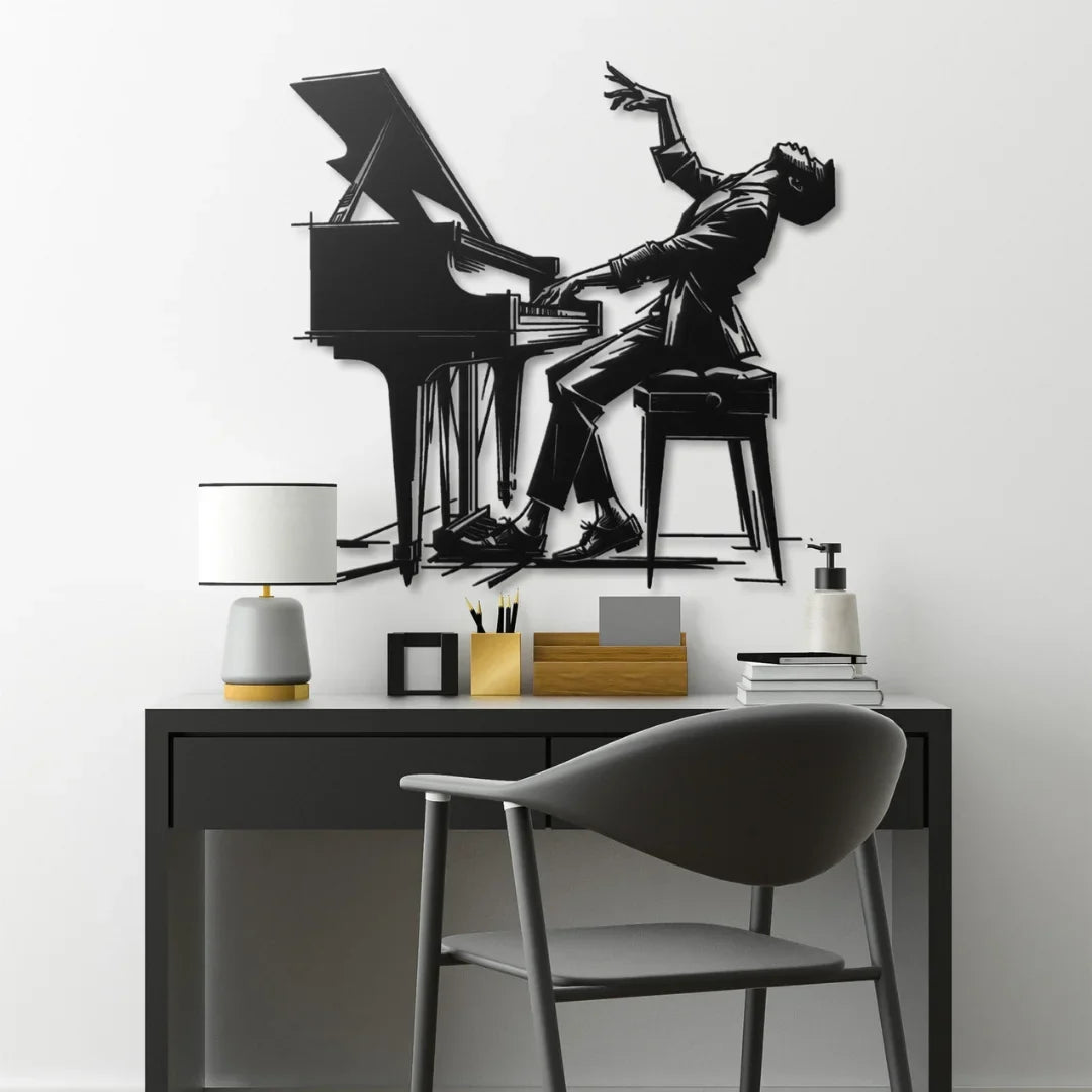 Expressive "Passionate Pianist" Black Acrylic Wall Art – Piano Silhouette Decor