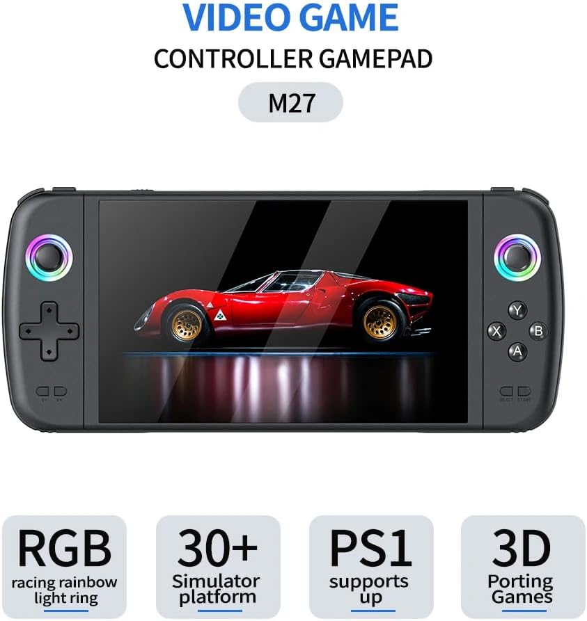 M27 Retro Handheld Game Console 7-Inch IPS Screen, 20000 Games, Linux System, 64GB
