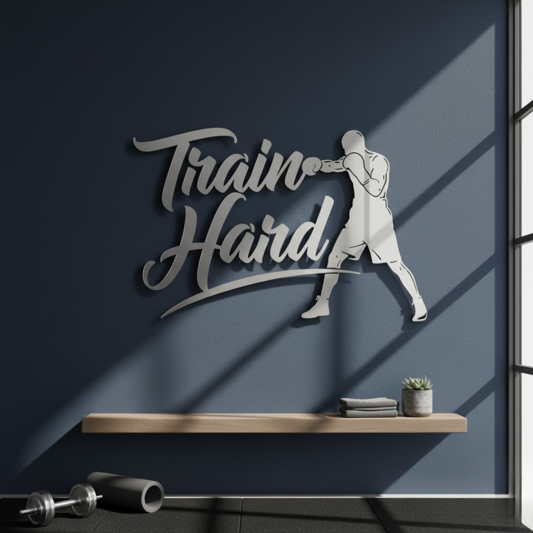 "Train Hard" Acrylic Wall Art - Boxer & Gym Motivation Decor