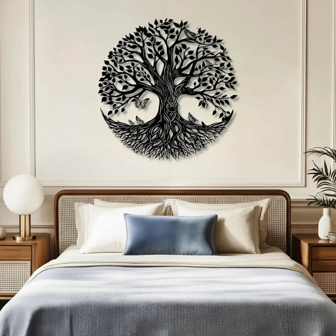 Tree of Life Acrylic Wall Art – Round Sacred Tree Design with Butterflies