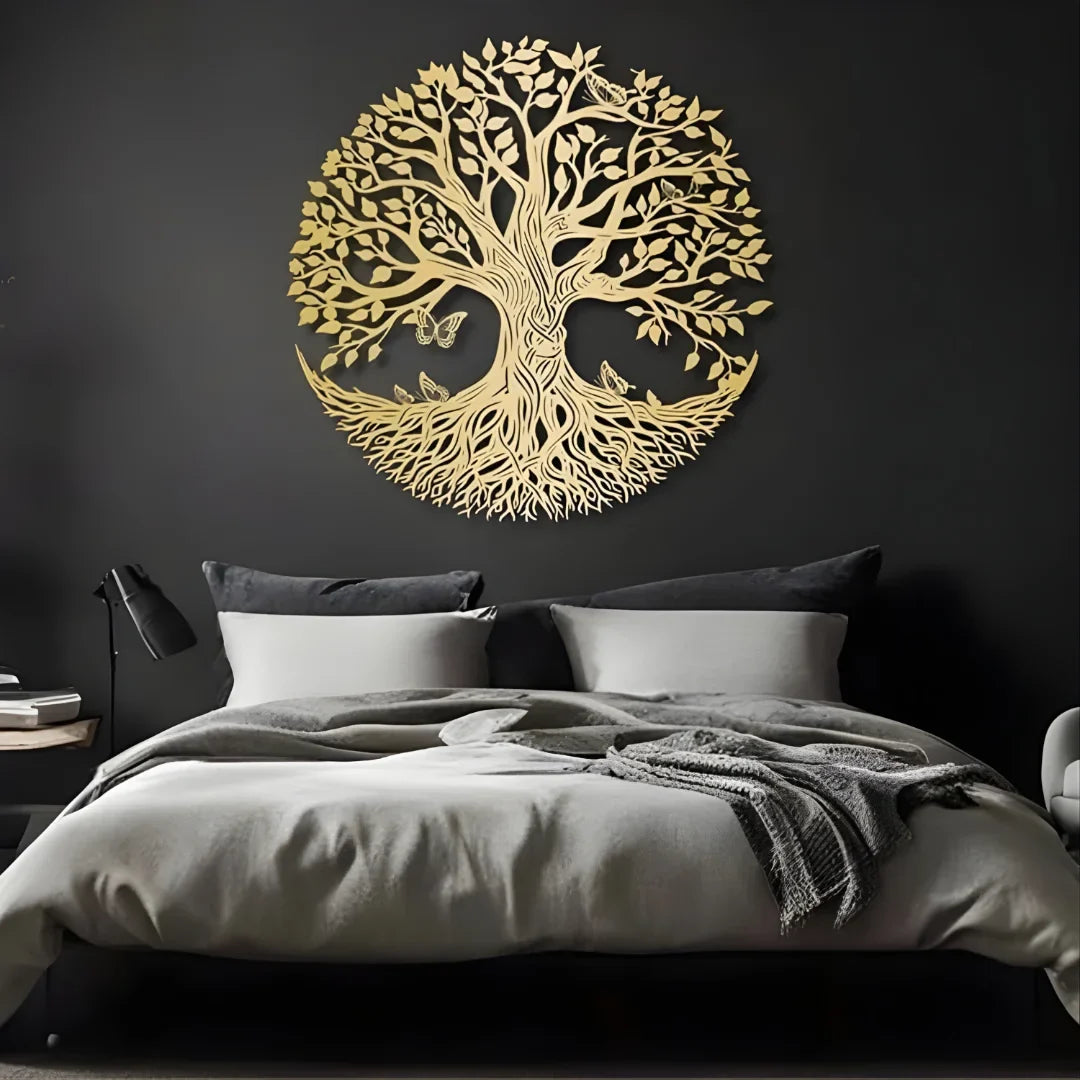 Tree of Life Acrylic Wall Art – Round Sacred Tree Design with Butterflies