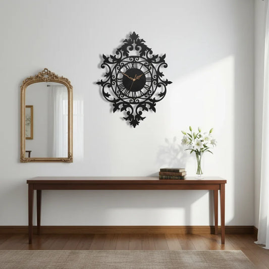 Vintage Baroque Style Acrylic Wall Clock | Ornate Scrollwork Decor