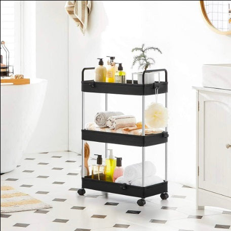 3-Tier Storage Rack with Wheels – Multipurpose Bathroom & Home Organizer