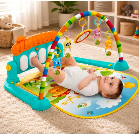 Baby Kick & Play Piano Gym – Multi-Function Activity Play Mat with Hanging Toys