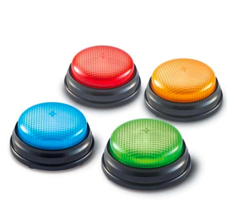 Quiz Buzzers with Lights & Sounds – 4-Piece Game Show Answer Buzzer Set