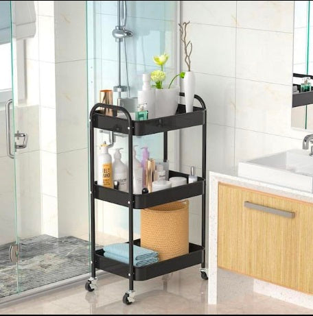 3-Tier Storage Rack with Wheels – Multipurpose Bathroom & Home Organizer