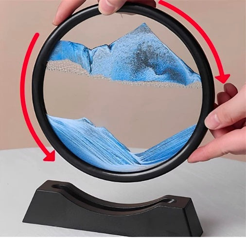 Flowing Sand Painting,3D Natural Landscape Dynamic Art Painting,Round Glass 3D Deep Sea Painting Artistic Sandscape For Home Ornament Desktop Bookshelves Decoration(Blue,7 Inches)