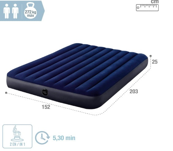 Intex Dura-Beam Queen Air Mattress 152×203cm – Inflatable Airbed with Hand Pump