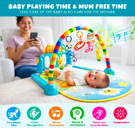 Baby Kick & Play Piano Gym – Multi-Function Activity Play Mat with Hanging Toys