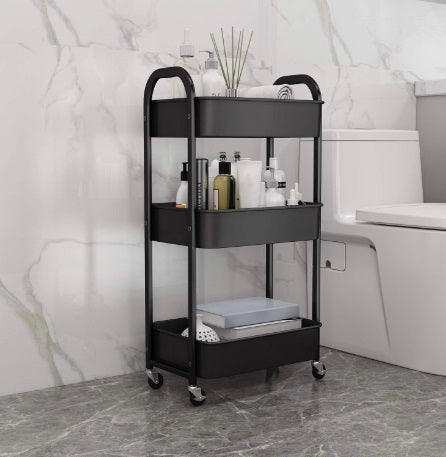 3-Tier Storage Rack with Wheels – Multipurpose Bathroom & Home Organizer