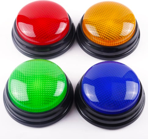 Quiz Buzzers with Lights & Sounds – 4-Piece Game Show Answer Buzzer Set